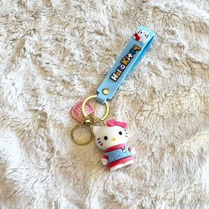 Sanrio Hello Kitty In A Pink & Blue Suit Keychain Bag Accessory Wristlet